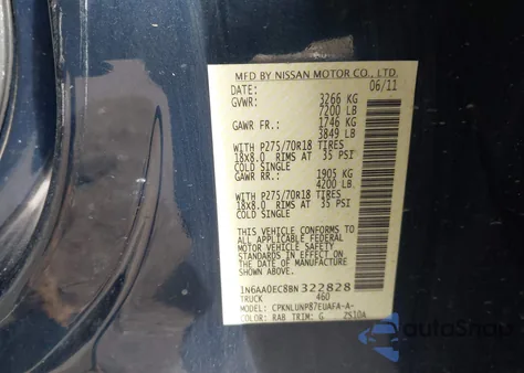 2011 Nissan Titan Pro-4X from USA, damaged, VIN 1N6AA0EC8BN322828
